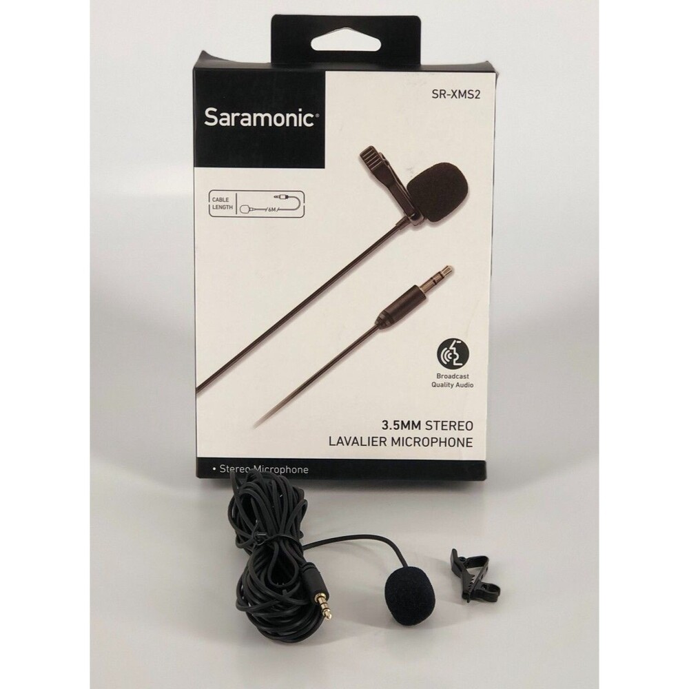 Saramonic SR-XMS2 Stereo Lavalier Mic 3.5mm TRS DSLR Recorder 20ft Cable Open Bo